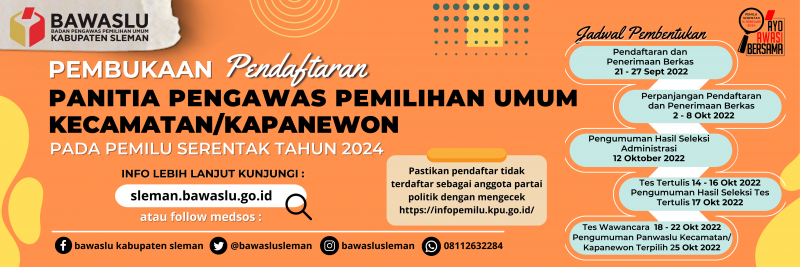 Bawaslu Sleman Buka Pendaftaran Panwaslu Kecamatan