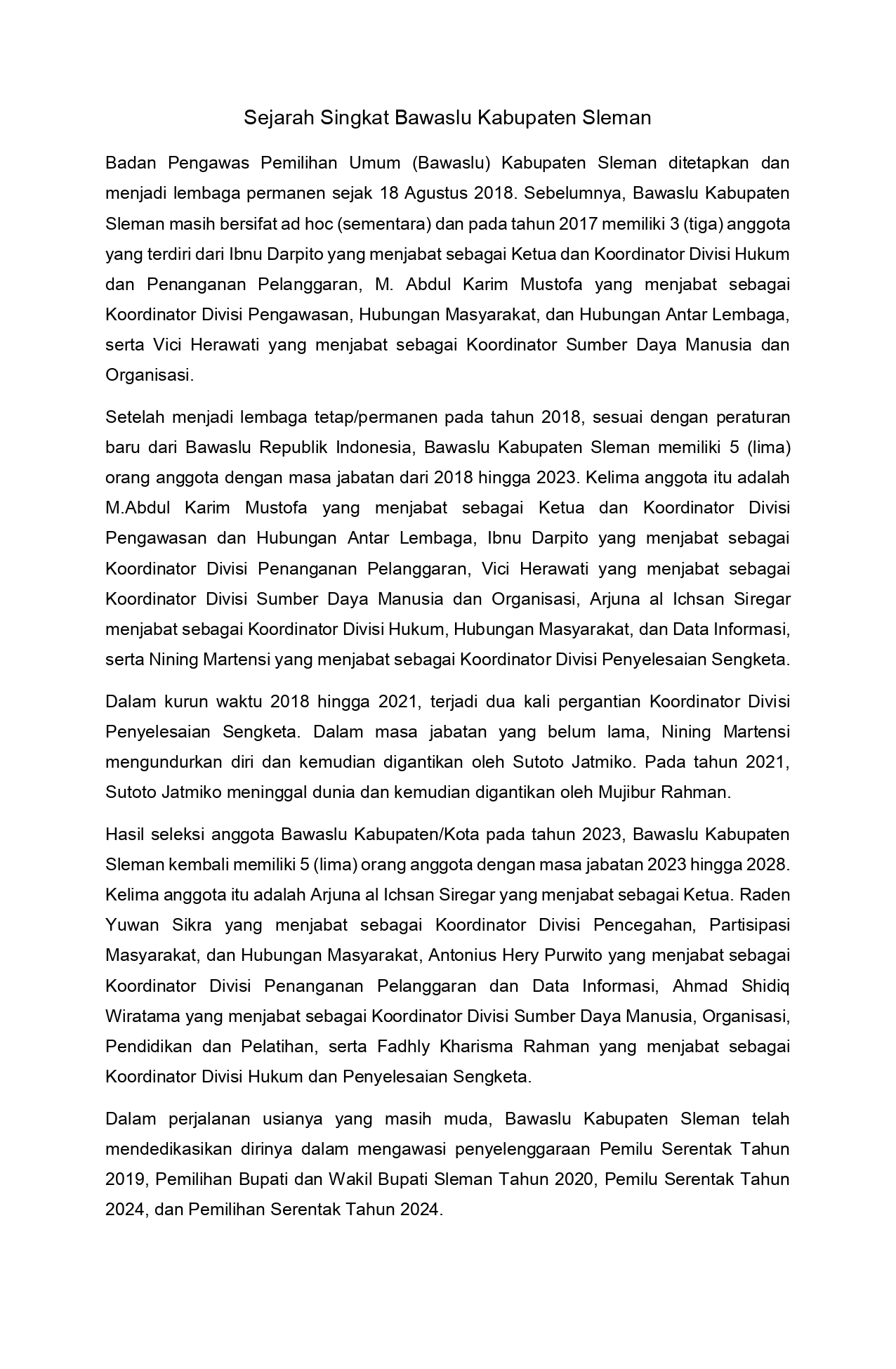 Sejarah Bawaslu Sleman