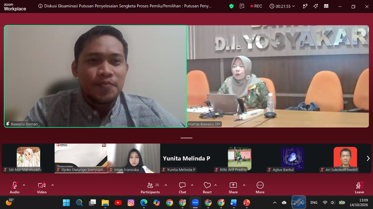 Foto Diskusi Eksaminasi Putusan Penyelesaian Sengketa Proses Pemilu/Pemilihan (daring)